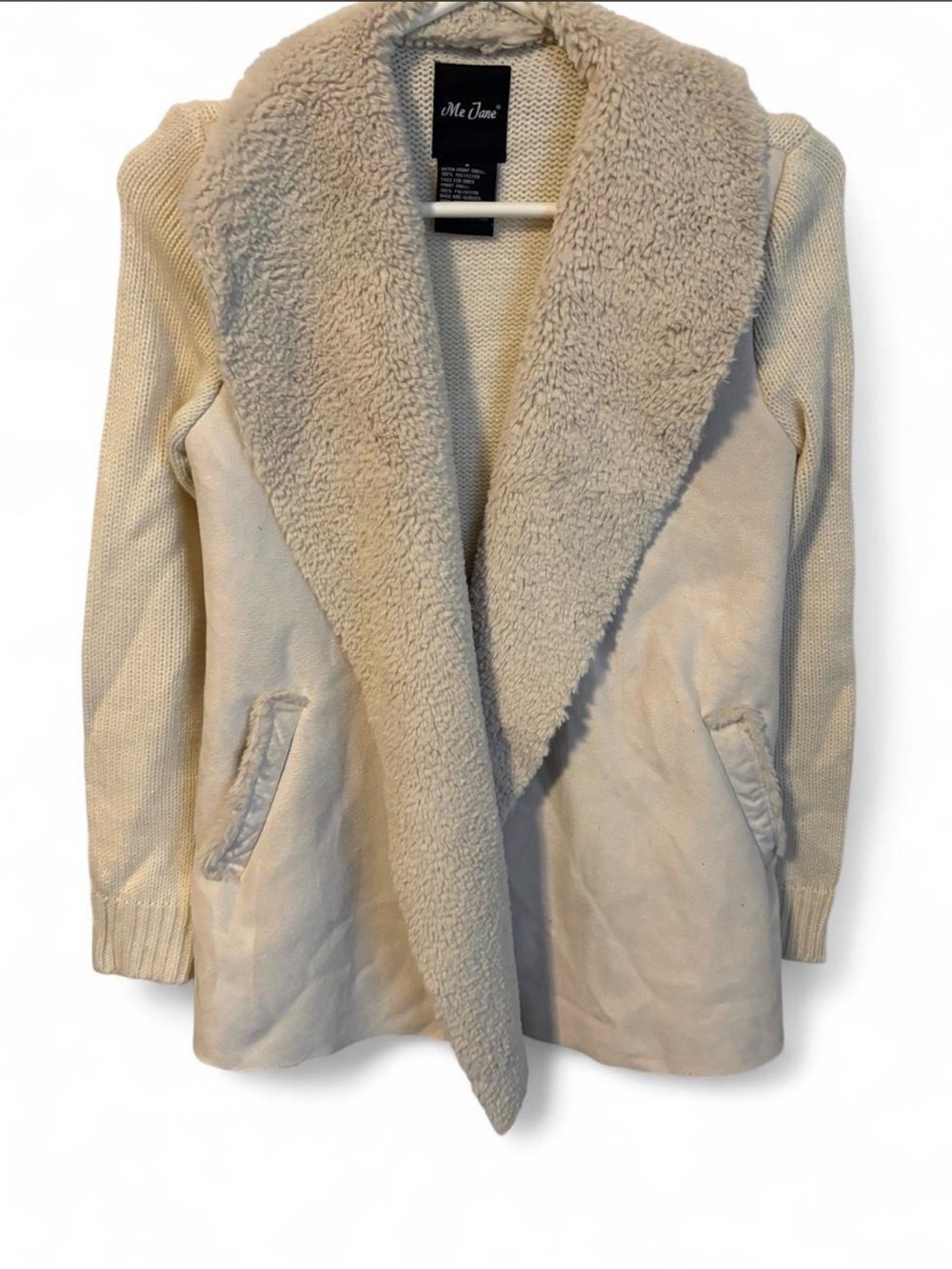 Me Jane Cream Sherpa Shawl-Collar Teddy Jacket